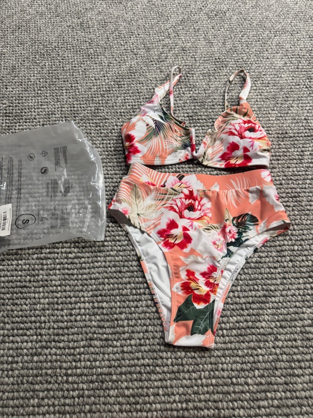 Women’s Peach Floral High-Waist Bikini Set